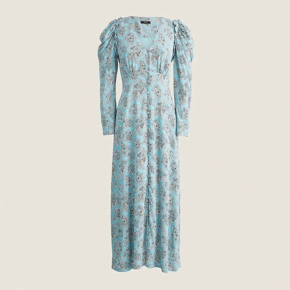 NWT J. Crew Drapey Puff Sleeve Dress Paisley‎ Bunch Romantic Spring Cottagecore